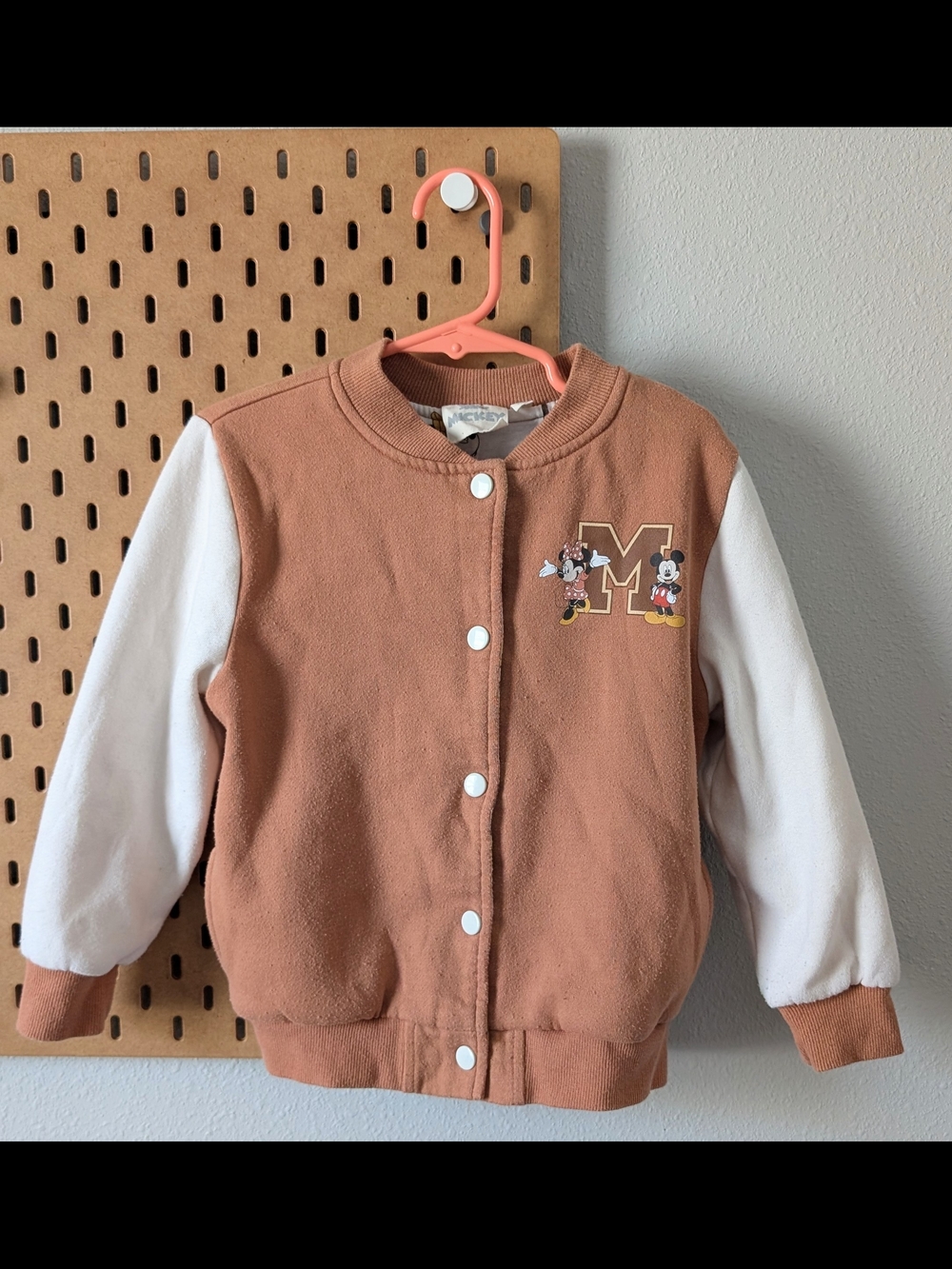 Disney Junior Mickey & Minnie Mouse 5T Brown/White Varsity Snap Jacket